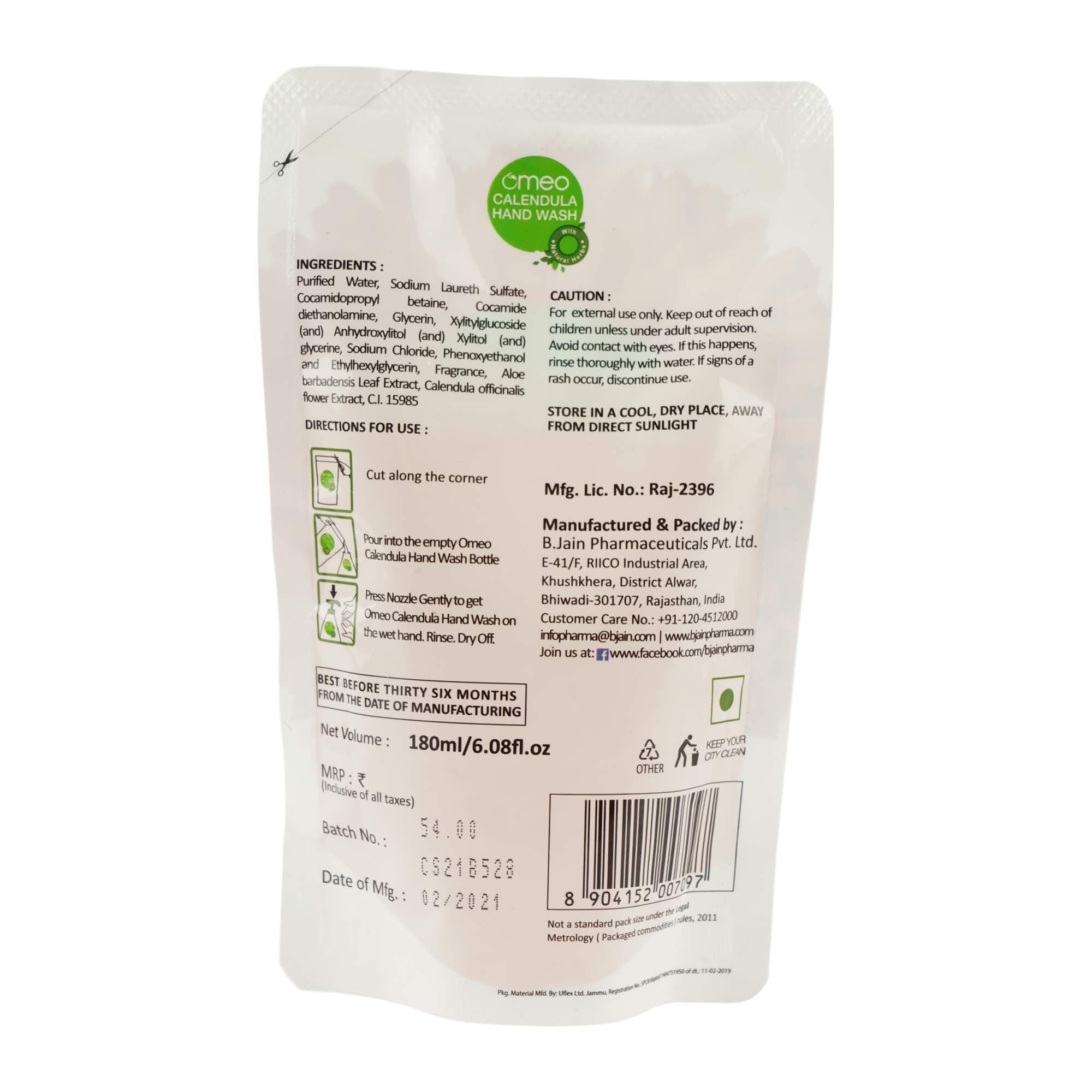 BJain Omeo Calendula Hand Wash 180ML (Set of 2) Refill Pack 3