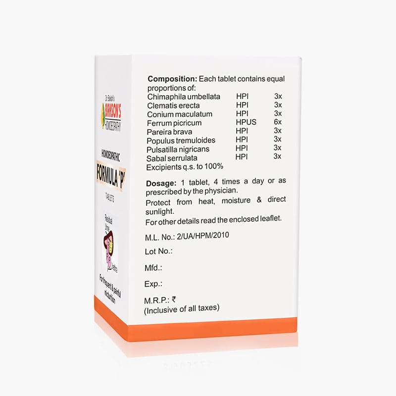 HOMOEOPATHIC FORMULA 'P' TABLETS 40TABS 4